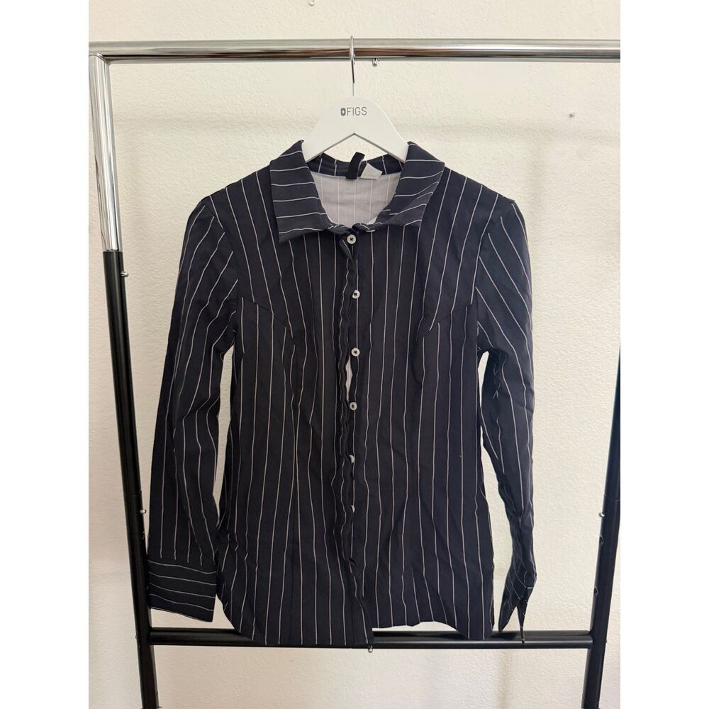 Women Black Striped Long Sleeve Blouse Size L